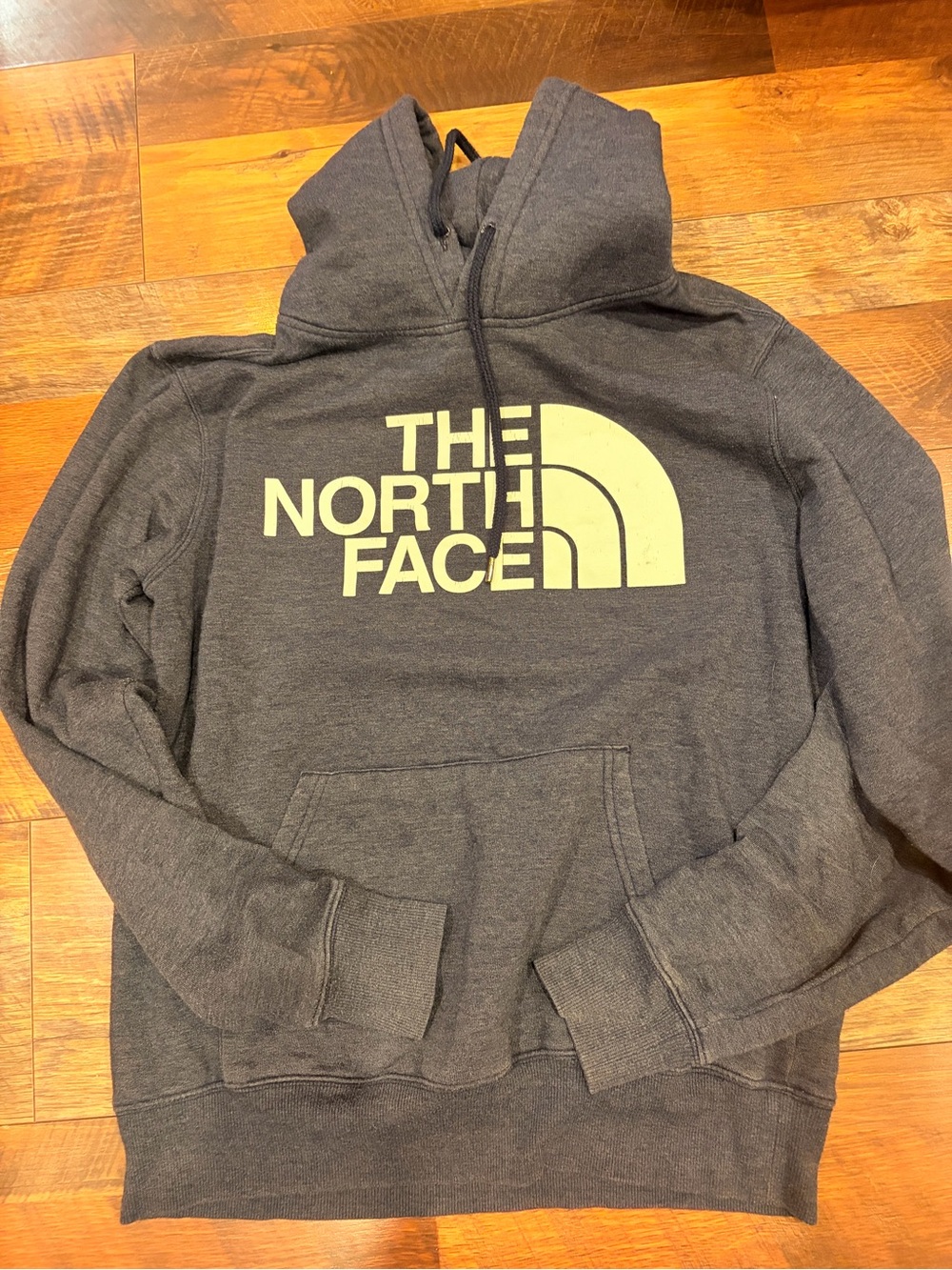 The North Face Men's Charcoal Pullover Hoodie with Cream Logo